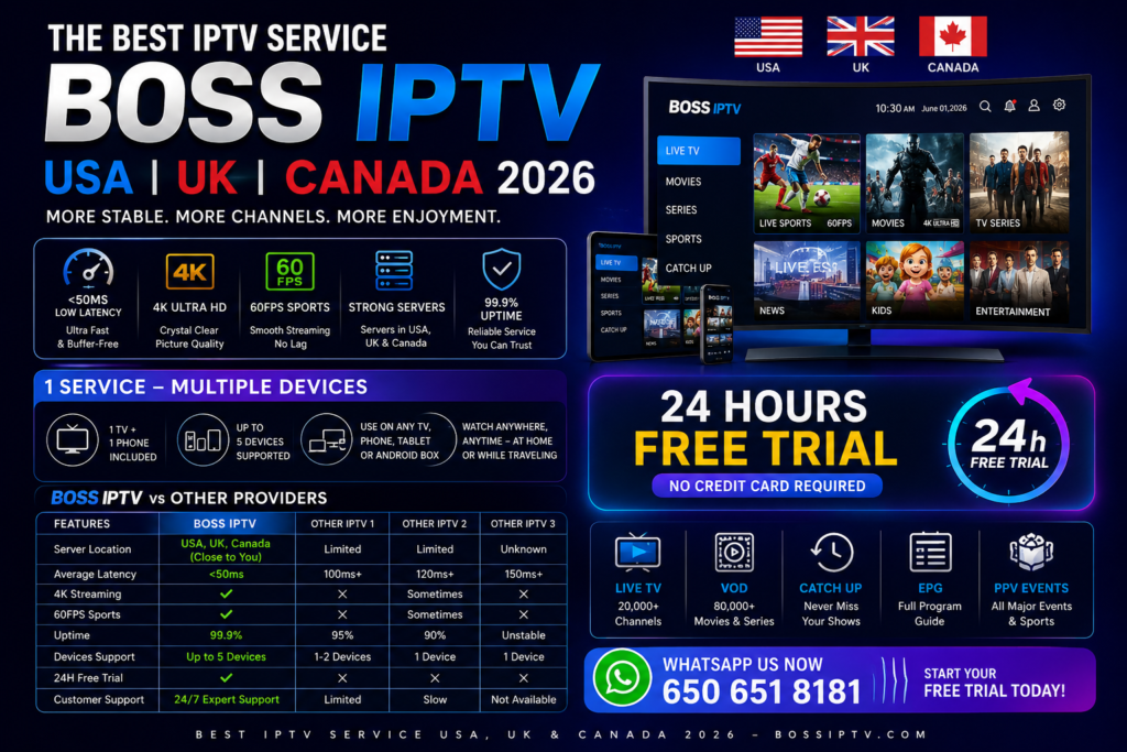 Best IPTV USA, UK & Canada 2026: Why Boss IPTV Outperforms the Rest